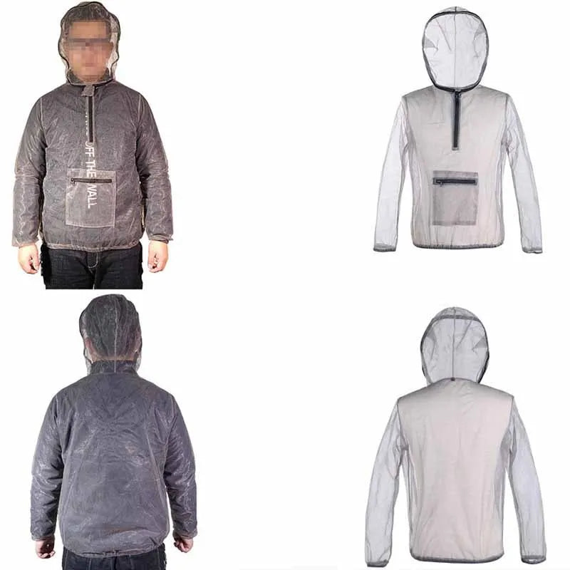 Gray mesh insect bite jacket for camping, fishing and hiking, available in sizes XL, XXL and XXXL