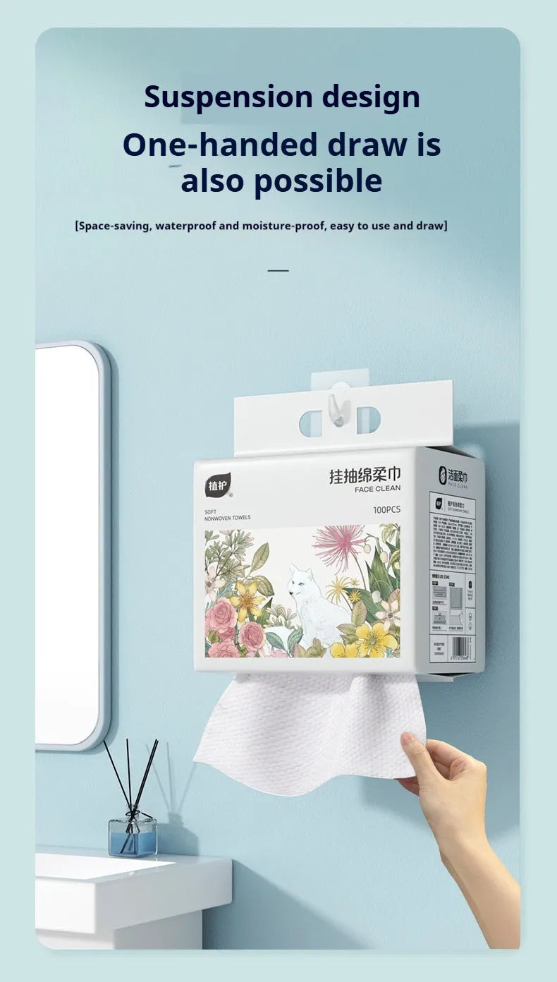 Disposable face cloth roll with removable hook, 100 sheet viscose polyester blend