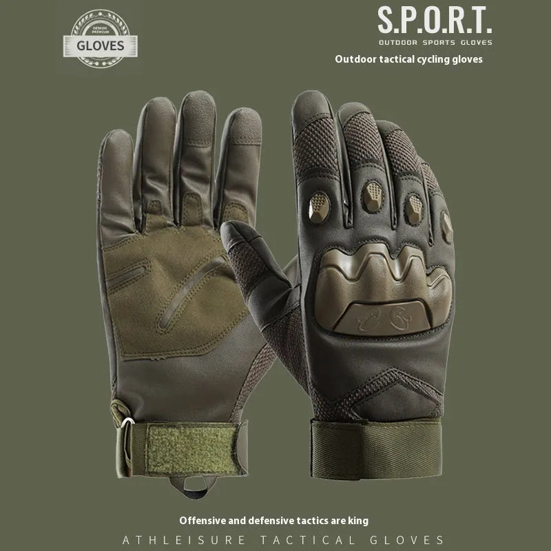 Men's black tactical training gloves with touch screen fingertips and breathable fabric construction