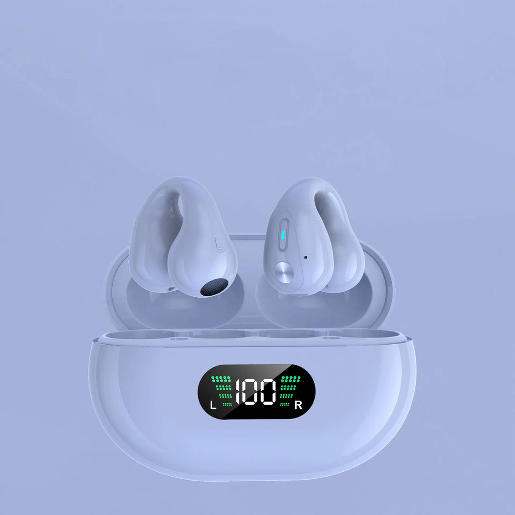 In-ear Bluetooth headset ear clip type with Bluetooth 5.3, 20m range, 500mAh battery, in black white or khaki