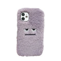 Purple plush phone case cover with funny emoticon design for iPhone models
