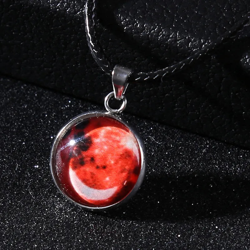 Luminous alloy pendant necklace with constellation design in coloured glass, showing extension chain