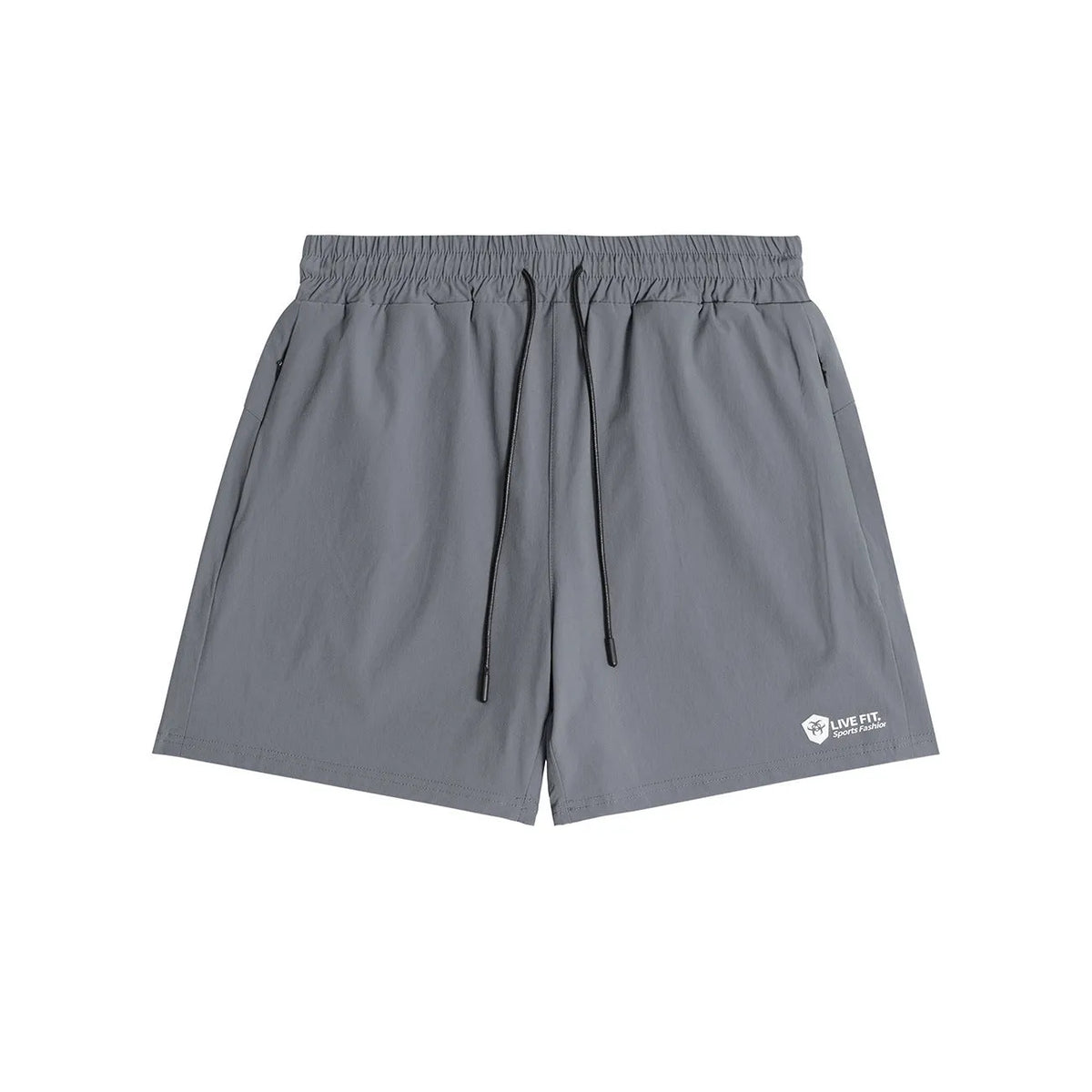American style quick drying zippered shorts for men in grey, size M, front view