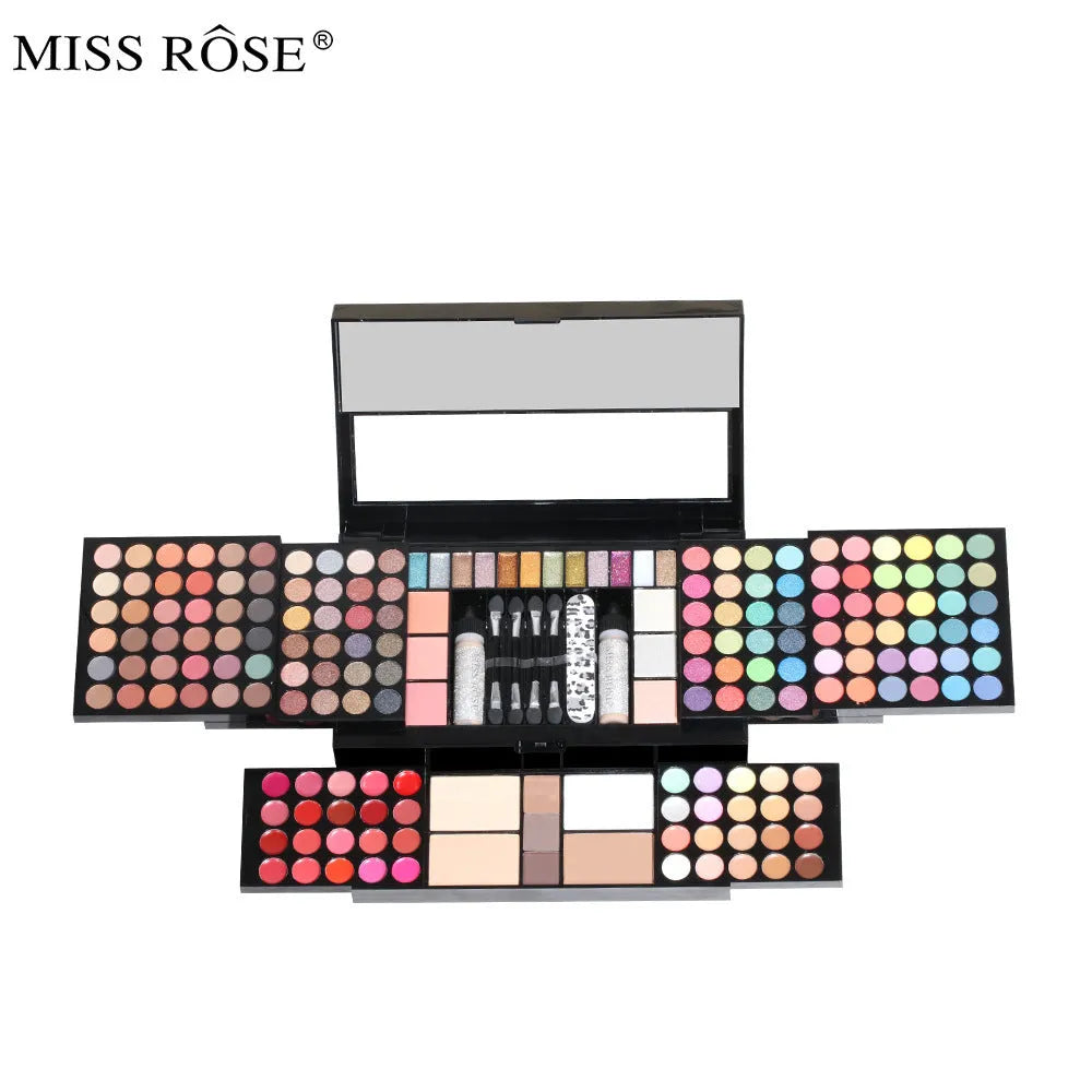120 colour matte eye shadow palette in compact case with solid pink, purple, brown, and blue shades