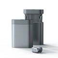 Silver gray wireless Bluetooth V5.0 headset with 3000mAh charging compartment and mobile power supply function, 74 x 28 x 95 mm