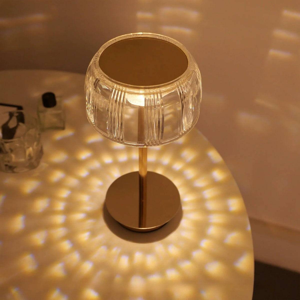 Adjustable acrylic and metal LED table lamp, 13.5cm x 30cm, battery operated with three colour modes