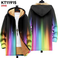 Men's zip-front hooded cardigan with multicolour digital printed pattern in loose fit