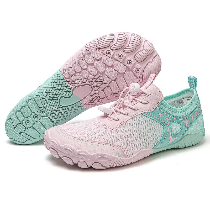 Five finger non-slip wading shoes in army green colour with rubber sole and elastic band.