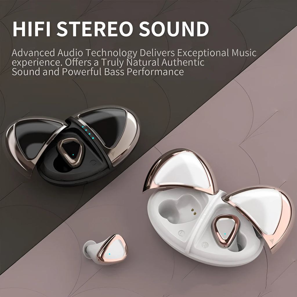 Champagne White true wireless Bluetooth headset with noise reduction, breathing light, and low latency for sports and gaming