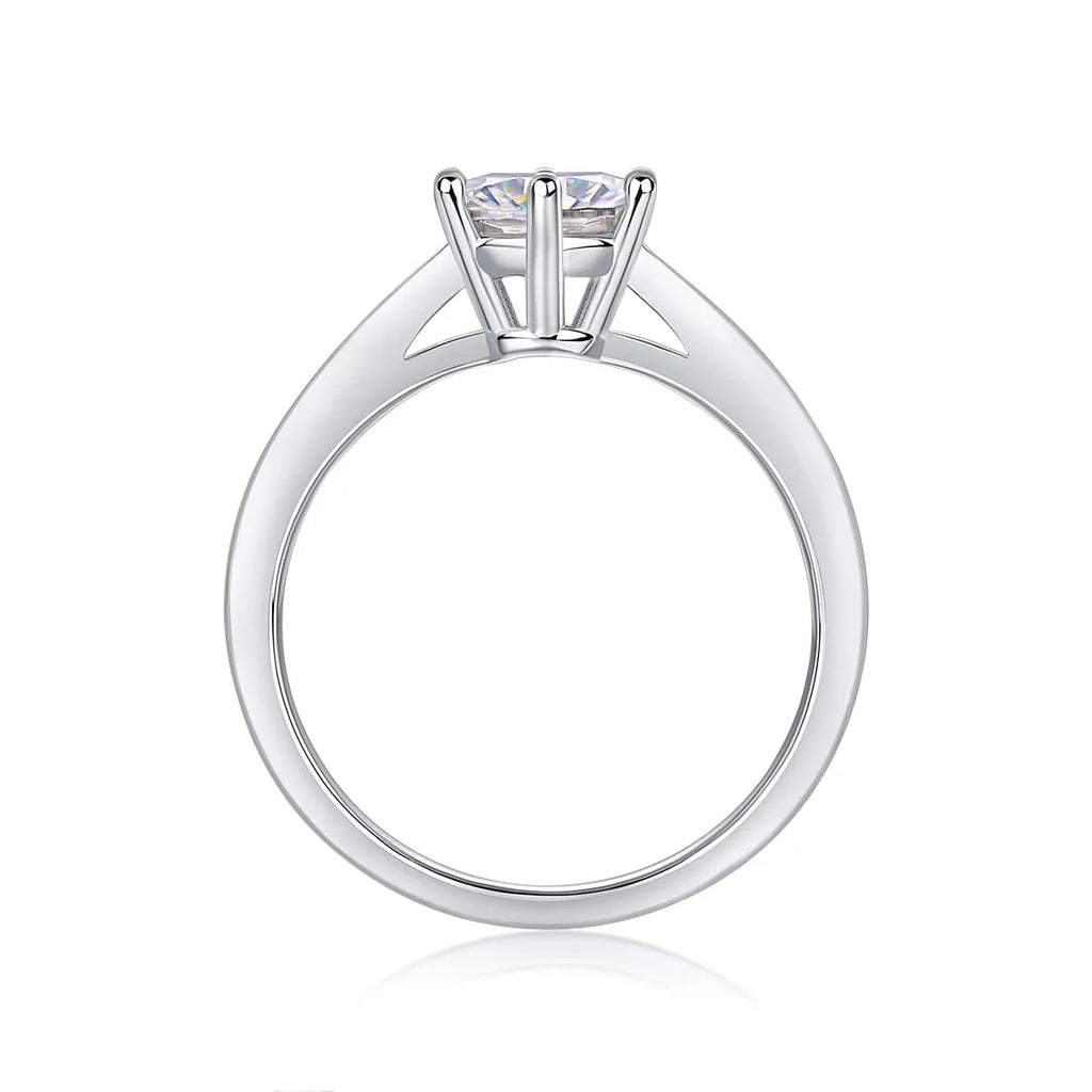 Wedding ring set with 1 carat moissanite in platinum-plated S925 silver, shown with gift box and GRA certificate