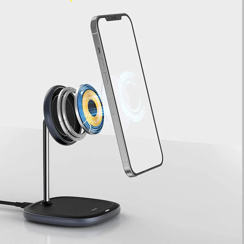 Swan Magnetic Desktop Stand Wireless Charger for iPhone 12 in black or white with Type-C cable