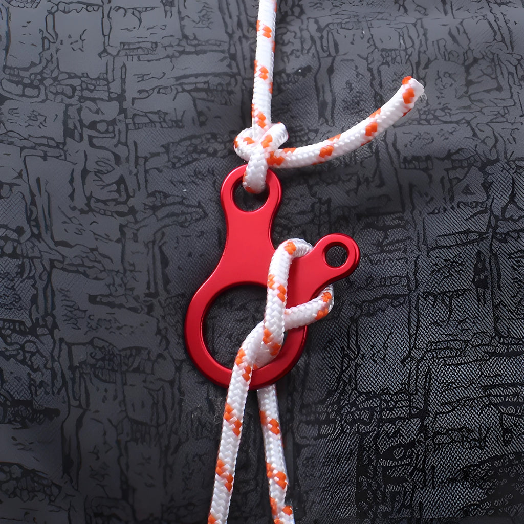Snail-shaped 3-hole aluminium rope buckle 49x27mm with 8mm and 5mm apertures for 4mm cord