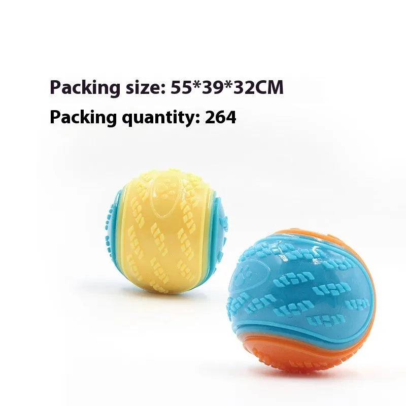 TPR dog training ball with sounding bell in assorted colour combinations measuring 6.5cm