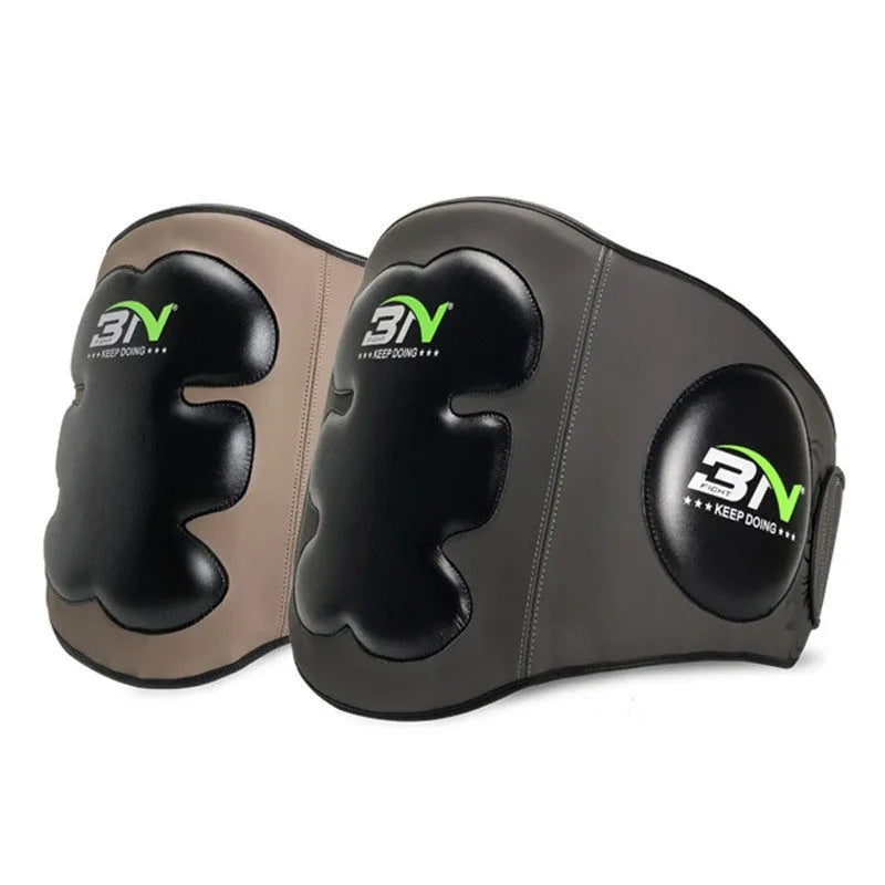 Dark grey Sanda boxing waist protection target with thickened foam for martial arts training.
