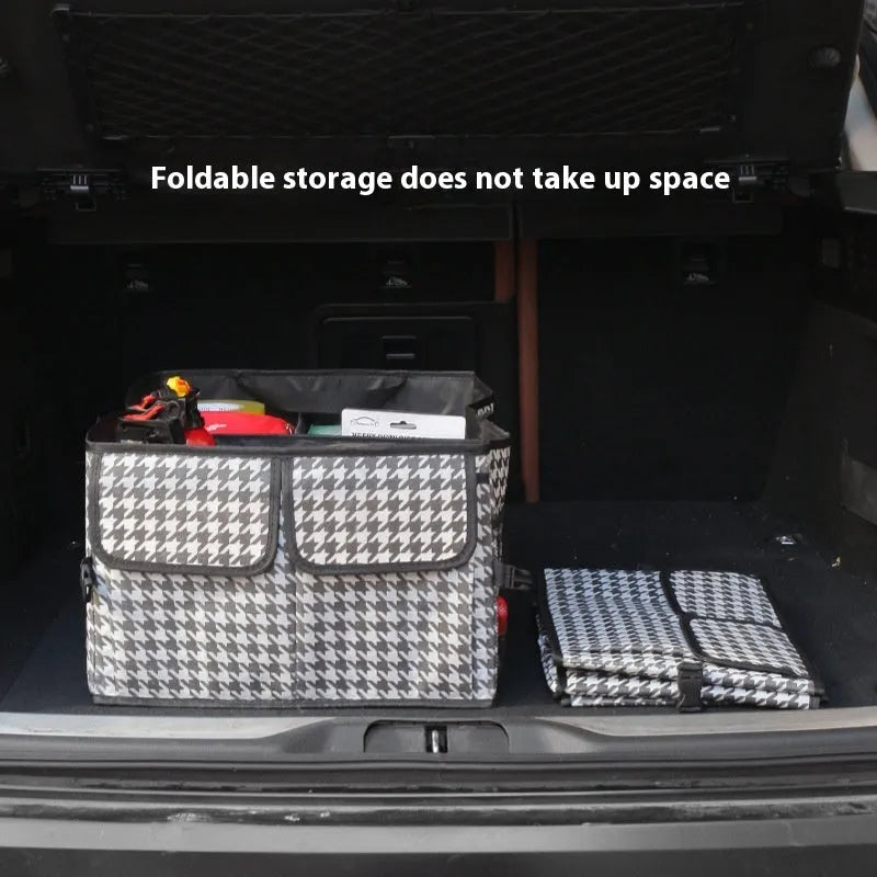 Black Oxford cloth folding trunk storage box measuring 56x40x26cm for car boot organiser
