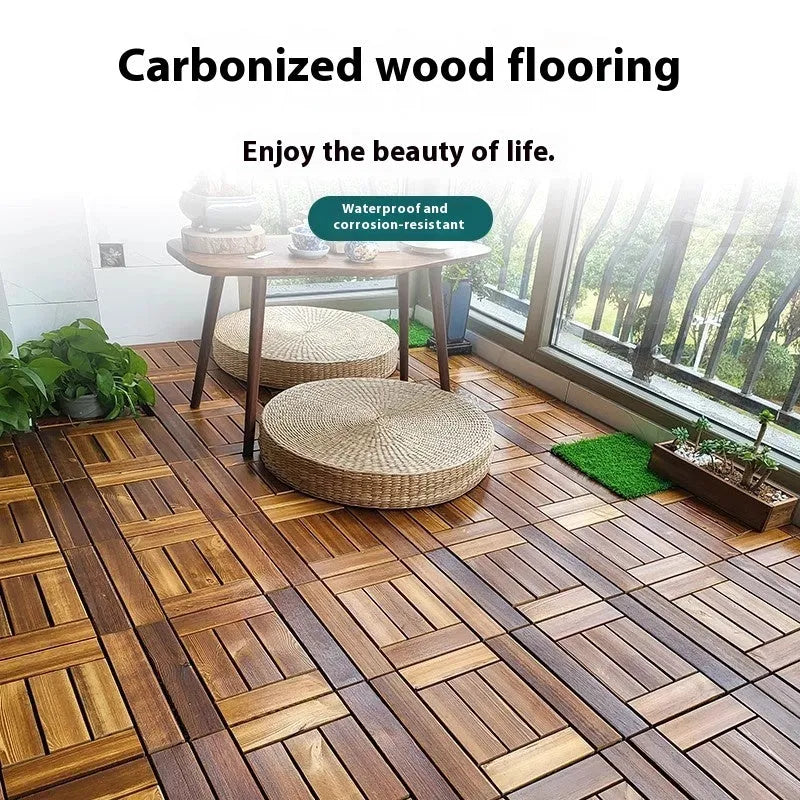 Camphor pine floor tile with brushed wax oil finish measuring 30x30cm