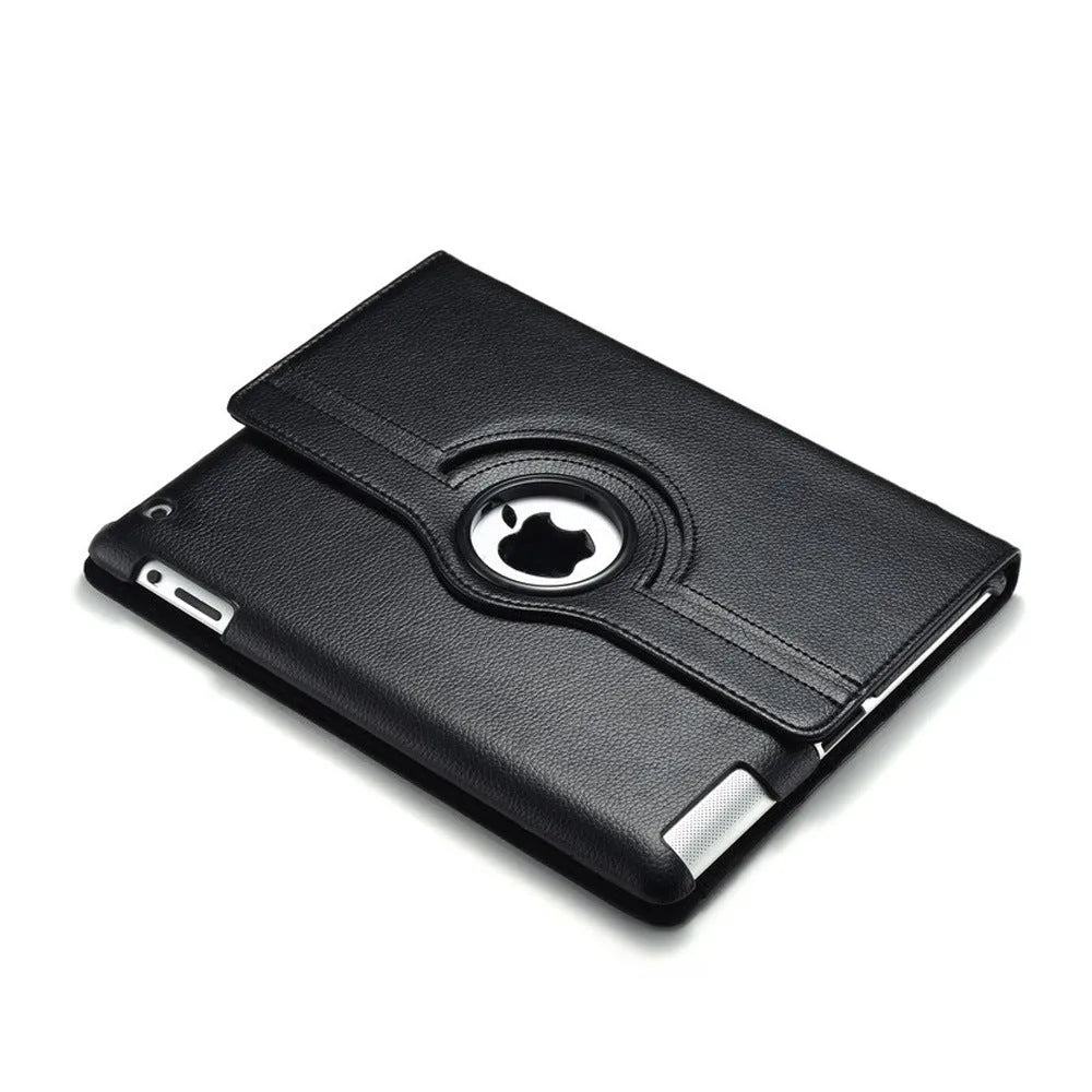 PU leather iPad case with clam shell design showing magnetic sleep function compatibility with multiple iPad models