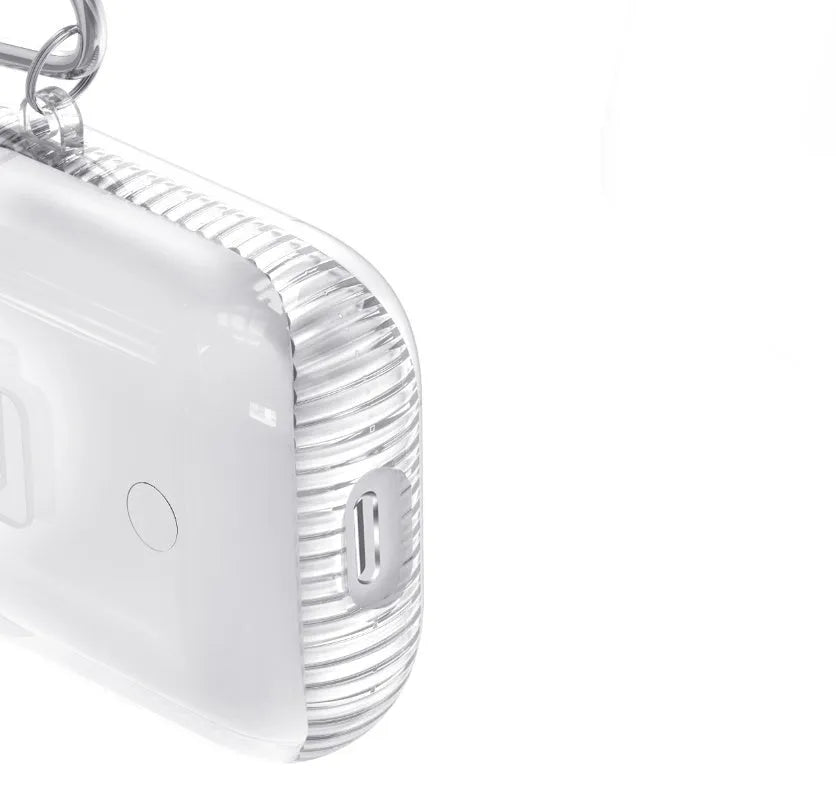 Transparent TPU soft case for AirPods 2 with airbag shock protection, showing snug fit and clear finish