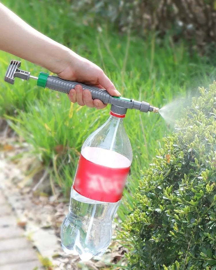 Bottle watering sprayer nozzle with tube for converting beverage bottles to garden watering cans