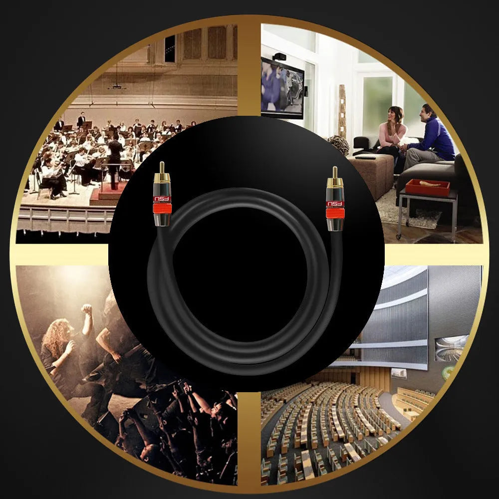 RCA coaxial cable with gold-plated connectors, black or red, 0.5m to 5m lengths