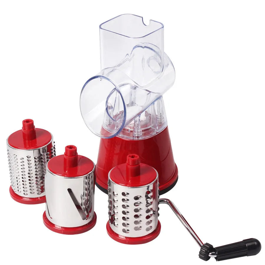 Manual drum cutter with stainless steel blade and hand crank in blue colour