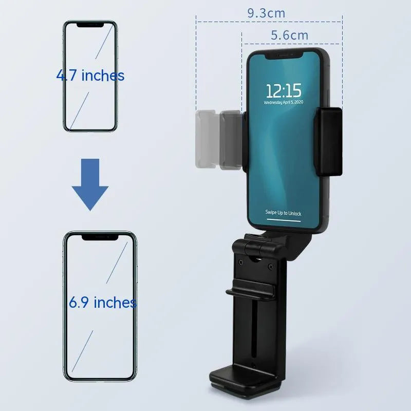 H22 Black collapsible mobile phone holder with 360-degree rotation on desktop