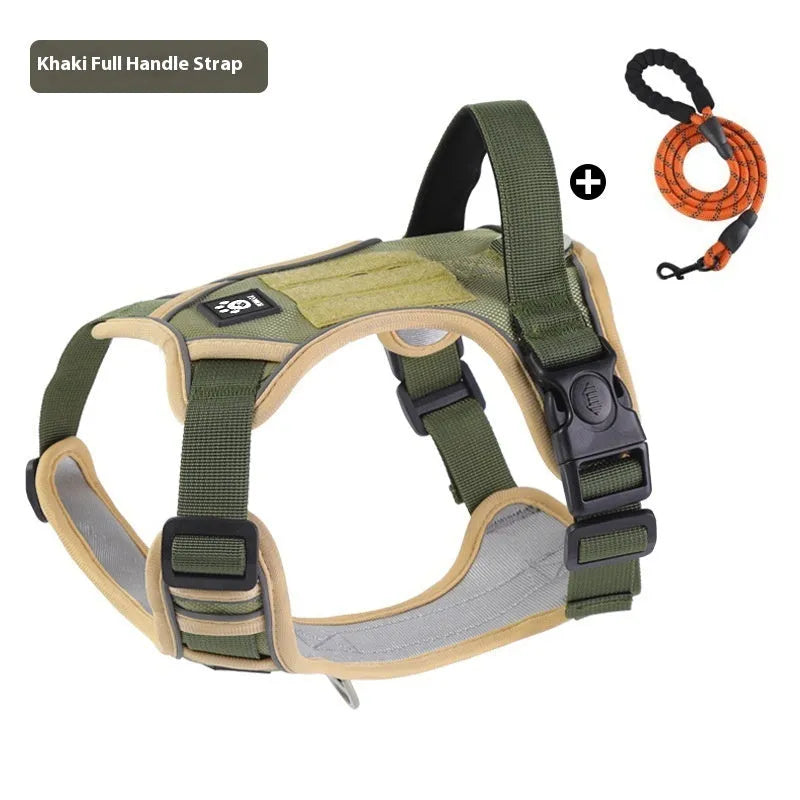 Oxford cloth vest-style dog harness for medium and large dogs in black with optional reflective lead
