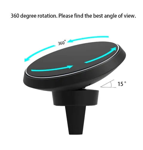 Magnetic car air vent phone holder with Qi wireless charging clamp for iPhone and Qi phones, W3 model