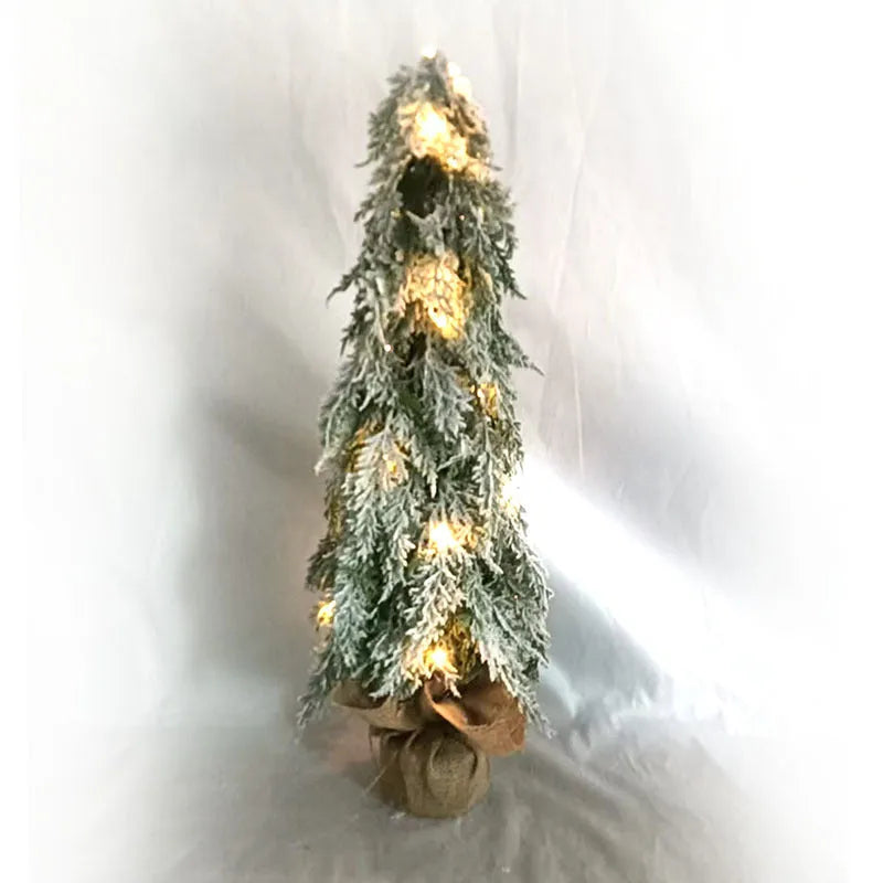 Small 24-inch desktop Christmas tree with PE simulation snow and built-in festive lights