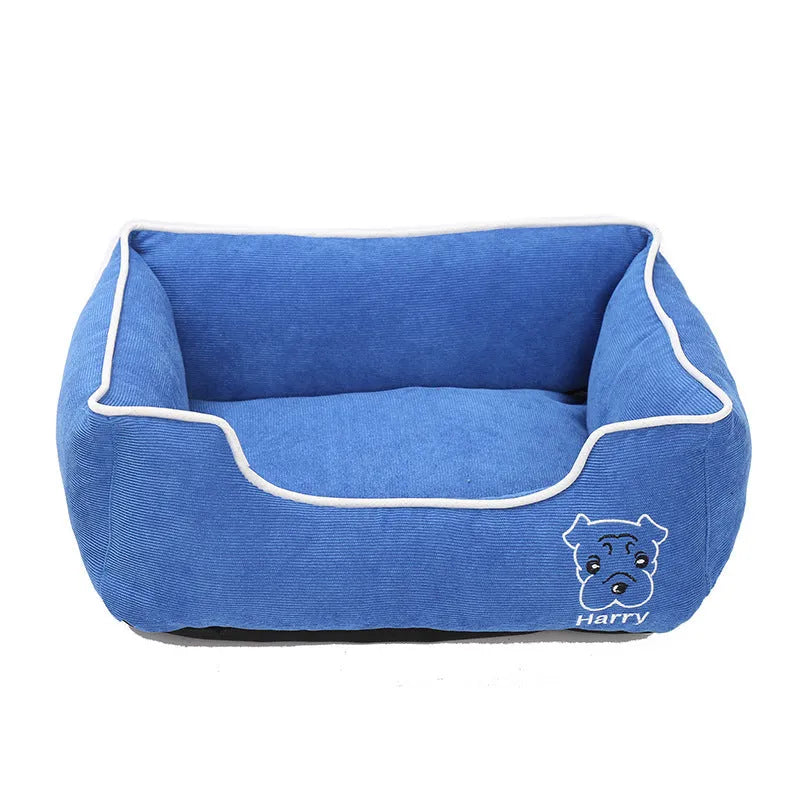 Foldable bite resistant corduroy dog kennel in coffee colour with removable mat, size