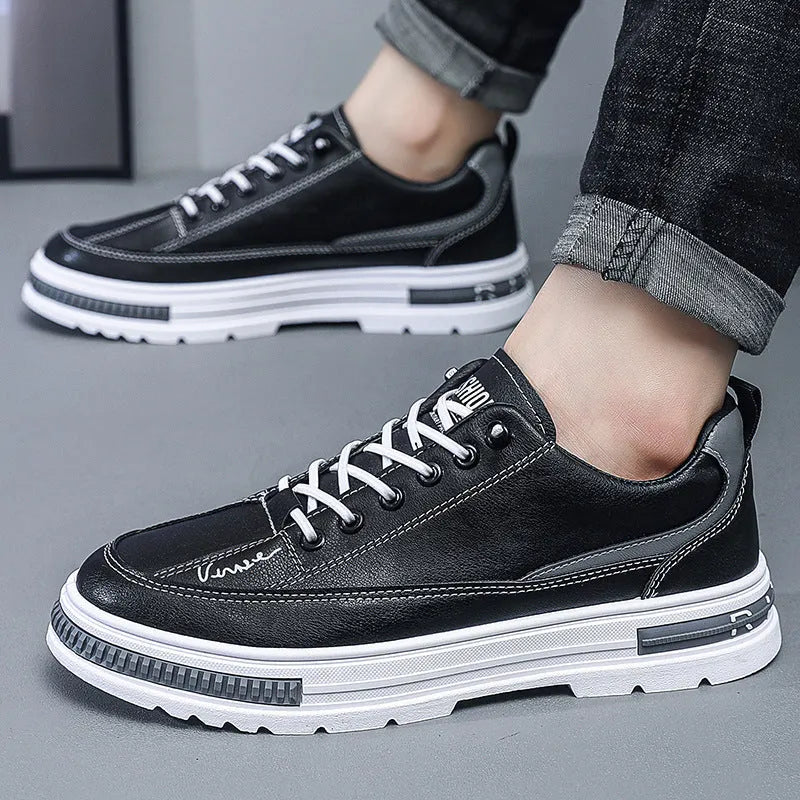 Men's Korean style platform sneakers with elastic band fastening in black colour option