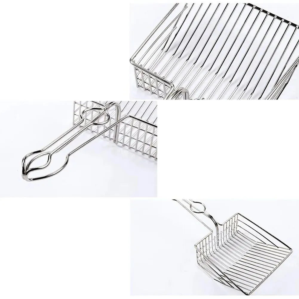 Iron cat litter scoop with electroplating, two size options, small and large, on a neutral background