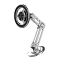 All-metal magnetic car phone holder in silver finish with magnetic ring and adhesive pad