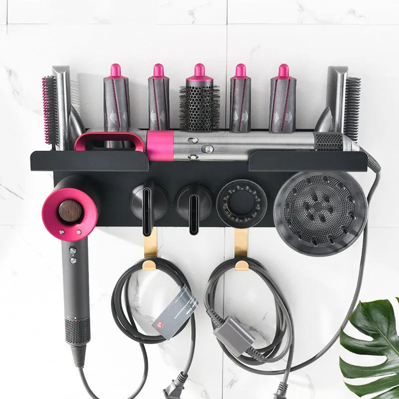 Aluminium alloy wall-mounted curling rod storage rack and hair dryer holder with anodized finish for barber shop or salon