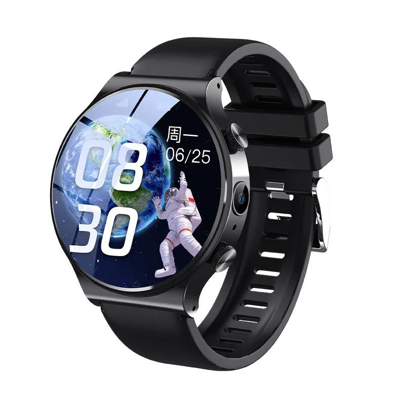 Black and white Fashion Personality Video Smart Watch showing 1.28-inch screen on a wrist.