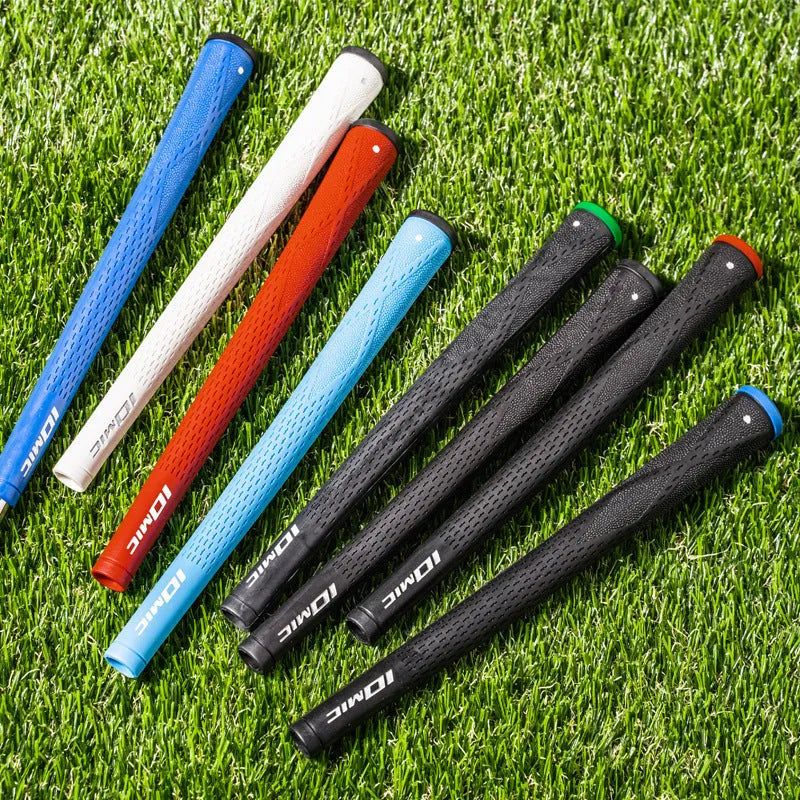 TPE material golf club grip shown in multiple colour options: pink, red, blue, white, and black.
