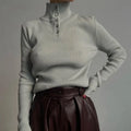 Women's retro half turtleneck pullover sweater in slim fit with single-breasted placket