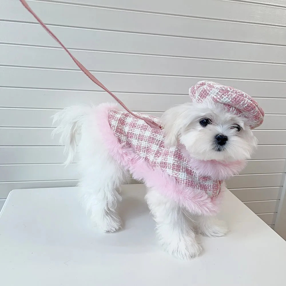Pink cat cloak with hand-holding rope and matching beret cosplay costume set