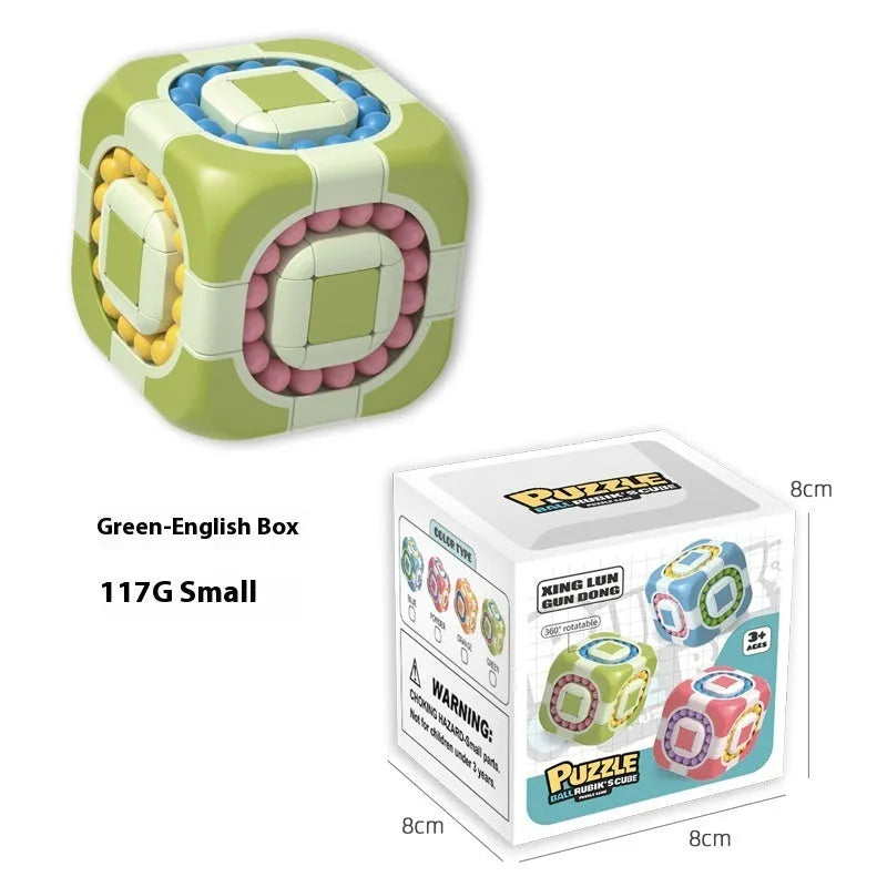 Rotating magic bean puzzle fingertip cube toy in British red, blue, orange, and green plastic
