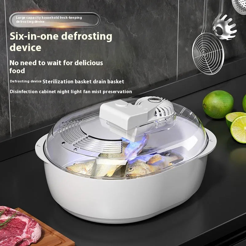 Modern simple style aluminium quick defrosting plate for kitchen use on a countertop.