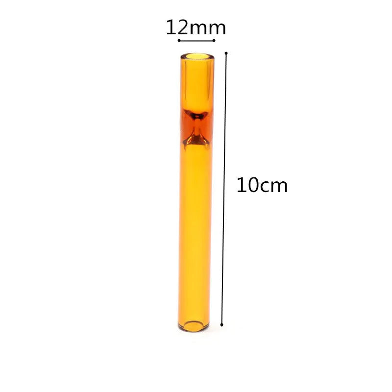 Telescopic straight glass smoke pipe with suction nozzle in transparent or pink finish