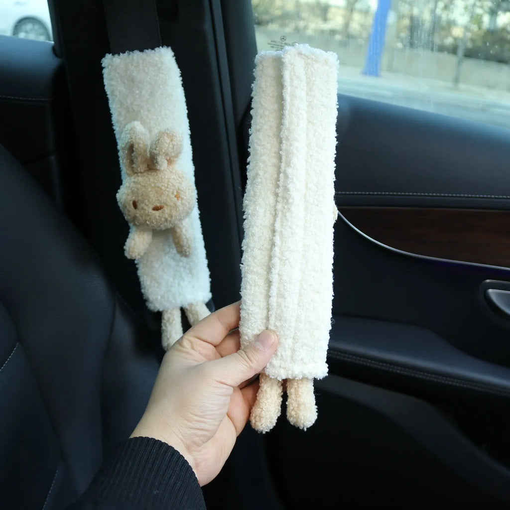 Cartoon plush car seat belt shoulder protector in lamb wool with rabbit and bear designs