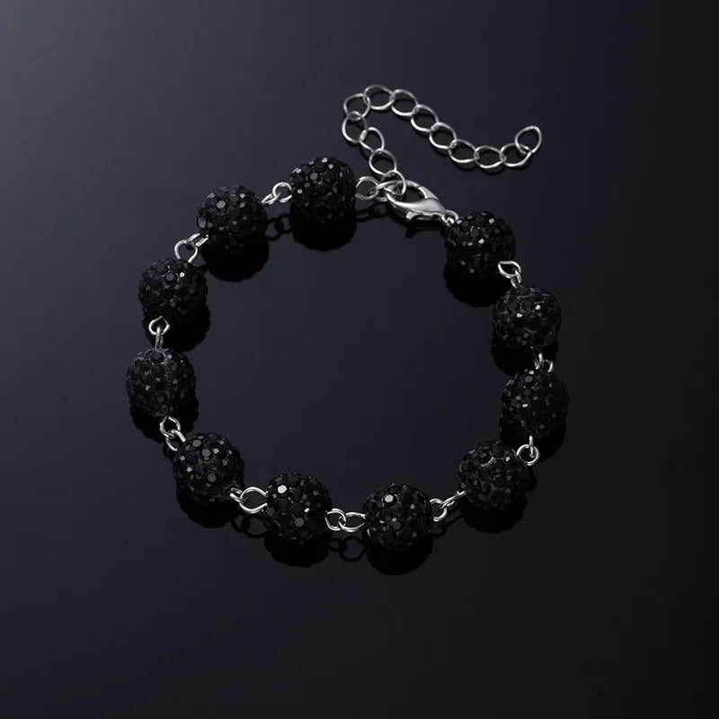 Alloy hip hop waist chain with diamond ball zipper detail, 115cm length, black colour option on display