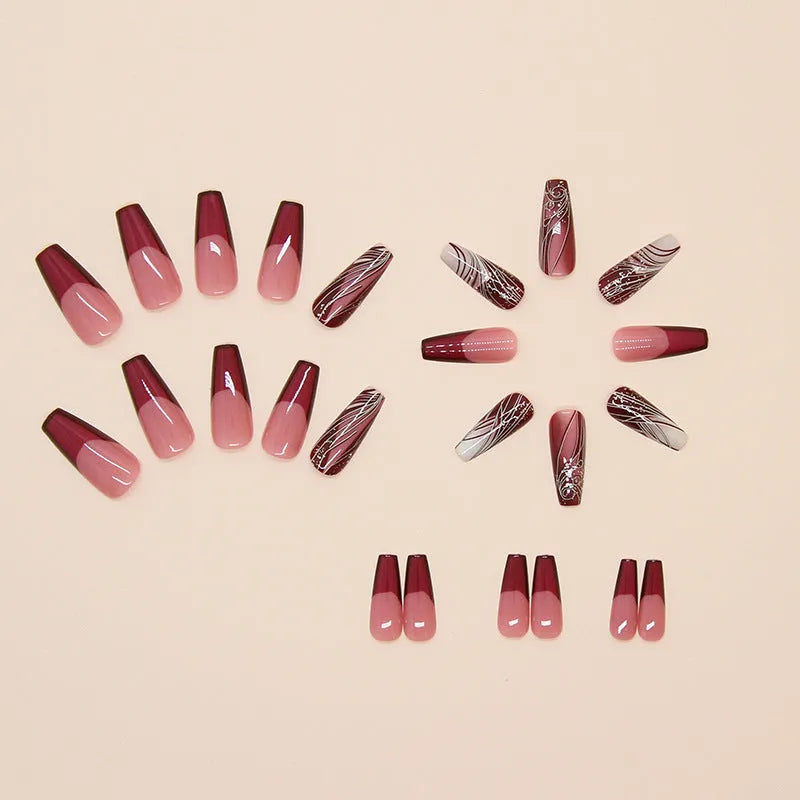 French line pattern removable nail sticker patches with adhesive glue on white background