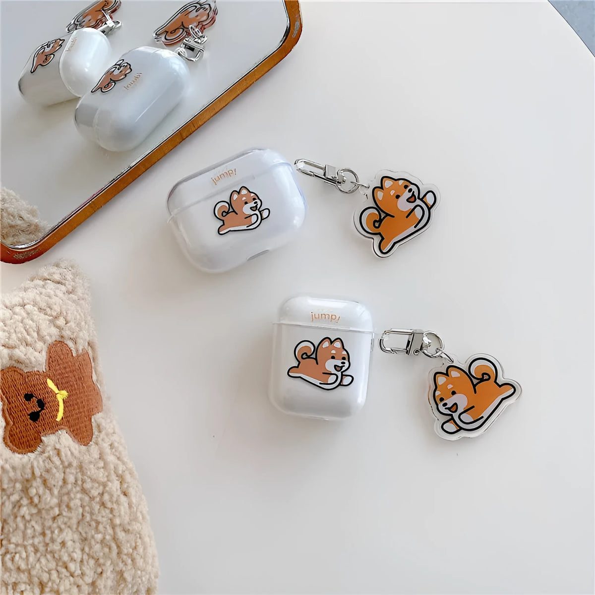 Cartoon Shiba Inu silicone headphone cover for AirPods Pro with Jumping Shiba Inu pendant