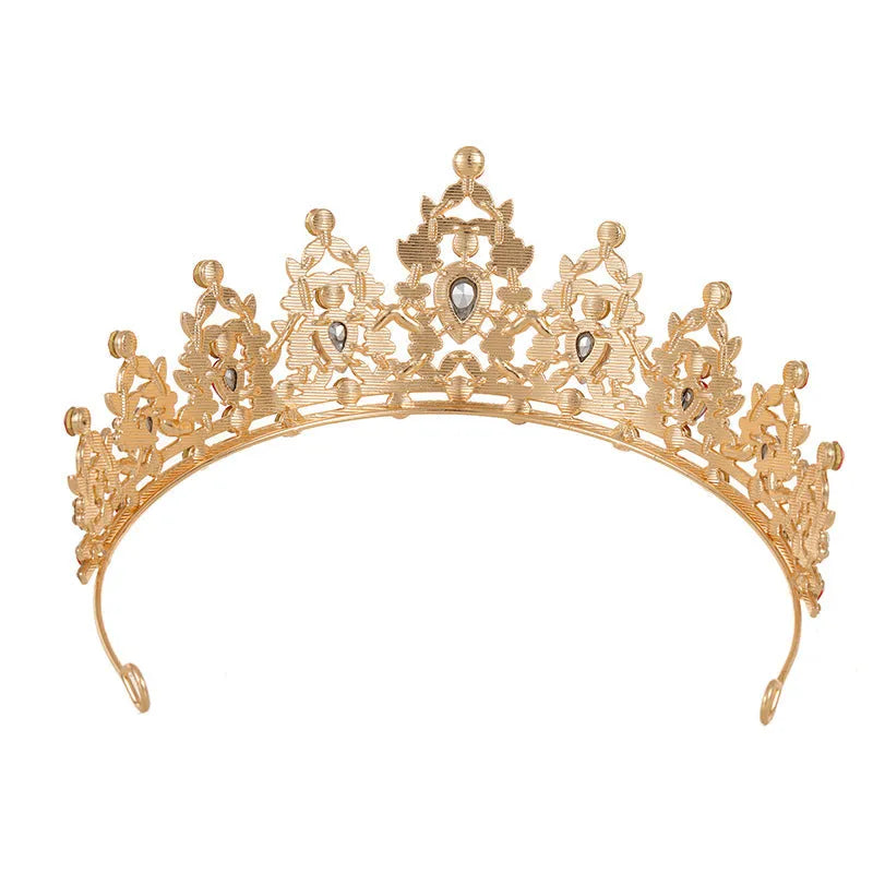 Baroque crown bride headdress hairpiece with diamond treatment in alloy material
