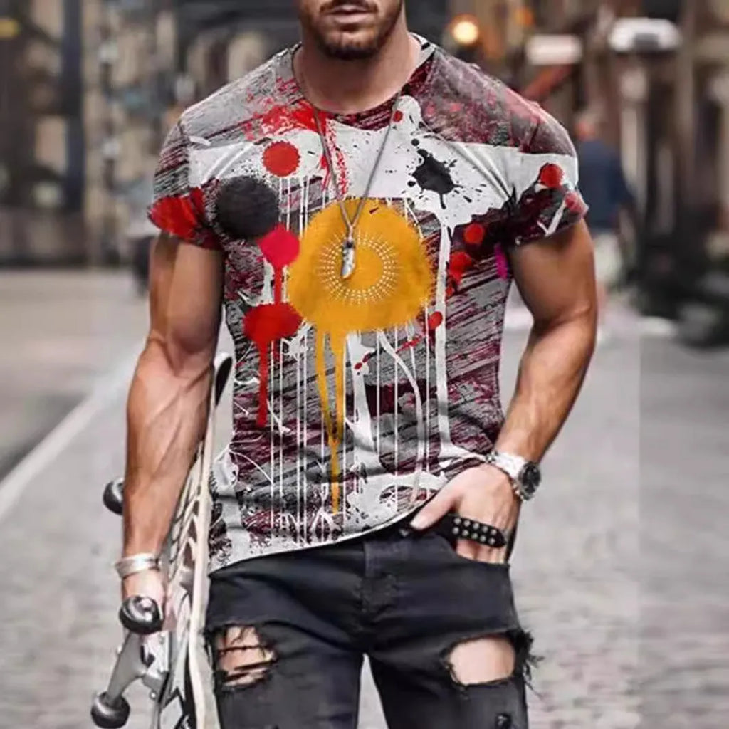 Men's camouflage print loose fit short sleeve t-shirt in milk silk polyester fabric