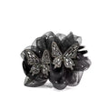 Double butterfly black veil bun grip barrette for women, single black hair accessory with butterfly detail