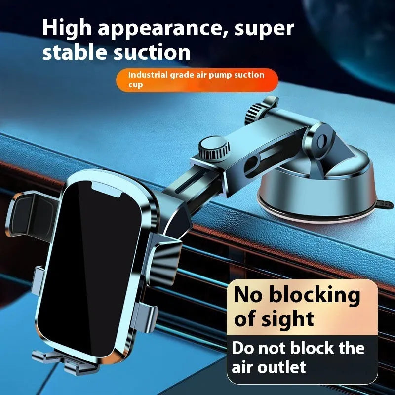 Retractable suction cup car phone holder with telescopic arm on dashboard