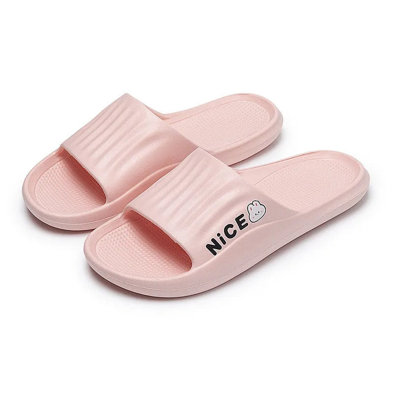 A pair of EVA flip flop slippers with a cartoon pattern, shown in one of six available colours.